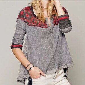 We The Free Womens  Cabin In The Woods Thermal Shirt Nordic Lace Gray/Red